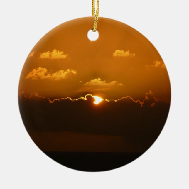 Ornamento De Cerâmica Sol Atrás das Nuvens Foto Laranja Sunset (Frente)