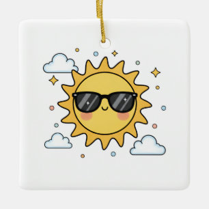Ornamento De Cerâmica Sol Cartoon Sorridente Feliz - Sóis Kawaii Minimal