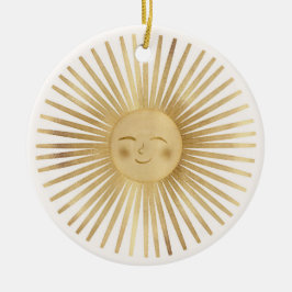 Ornamento De Cerâmica Sol Dourado Feliz Sol