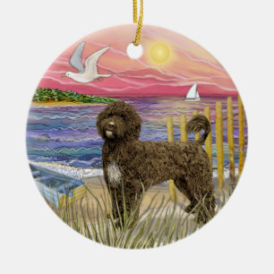 Ornamento De Cerâmica Sol rosa - Cão-d'água castanho português
