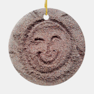 Ornamento De Cerâmica Sol sorridente, Sand Emoticon, Summer Emoji