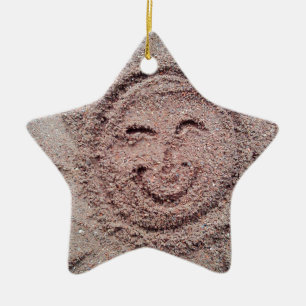 Ornamento De Cerâmica Sol sorridente, Sand Emoticon, Summer Emoji
