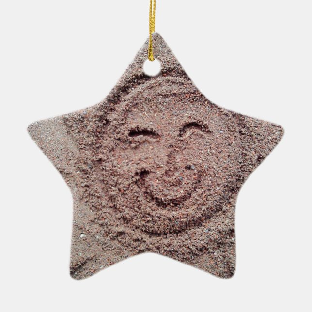 Ornamento De Cerâmica Sol sorridente, Sand Emoticon, Summer Emoji (Frente)