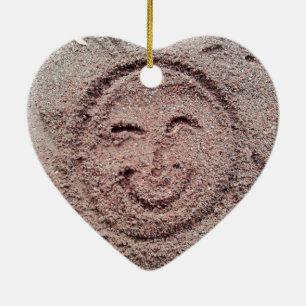 Ornamento De Cerâmica Sol sorridente, Sand Emoticon, Summer Emoji