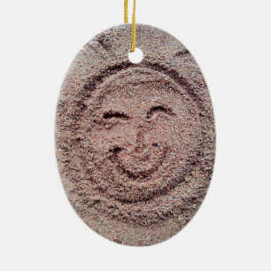 Ornamento De Cerâmica Sol sorridente, Sand Emoticon, Summer Emoji