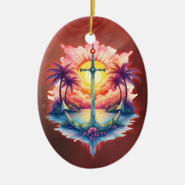 Ornamento De Cerâmica Solar anchor in a tropical paradise.  (Frente)