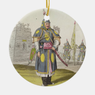Ornamento De Cerâmica Soldado chinês no vestido de batalha completo,