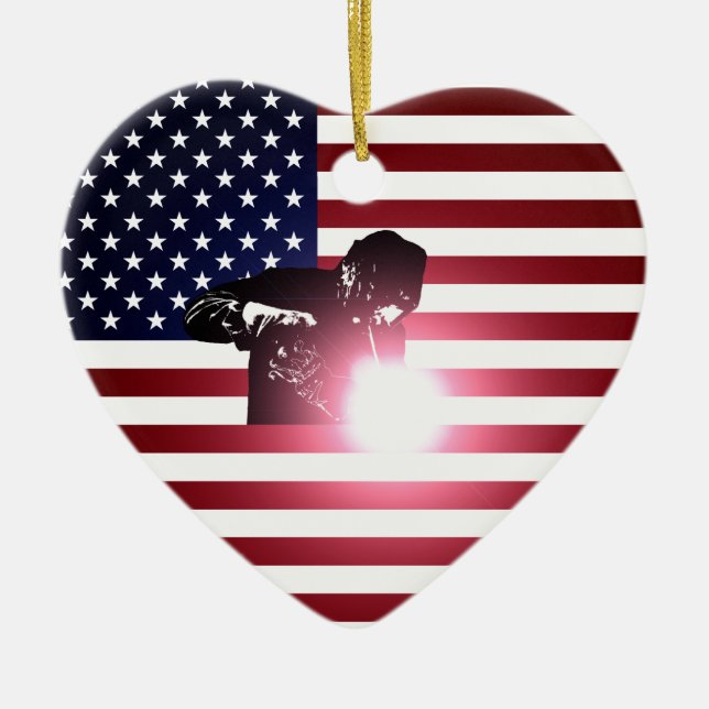 Ornamento De Cerâmica Soldador e bandeira americana (Frente)