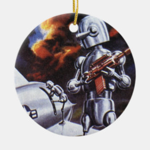 Ornamento De Cerâmica Soldados Robôs Militares de Ficção Científica Vint