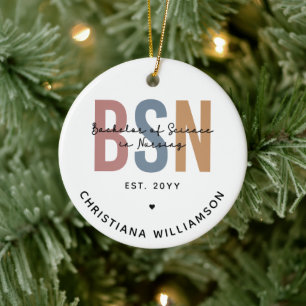 Ornamento De Cerâmica Solteiro Personalizado de Ciência BSN na Enfermage