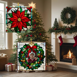 Ornamento De Cerâmica Solteiro Poinsettias Faux Vidro Mantido