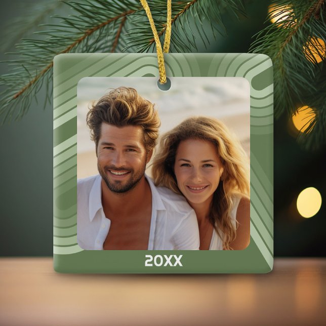 Ornamento De Cerâmica Sombras Mínimas Modernas de Grelhas de Juniper - F (Personalized photo ornament)