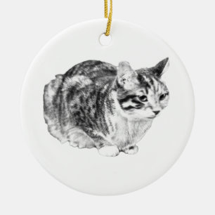 Ornamento De Cerâmica Sombreado de Relíquia, Tabby Vigilante