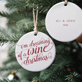 Ornamento De Cerâmica Sonhando com um Natal de vinho | Branco e Vermelho