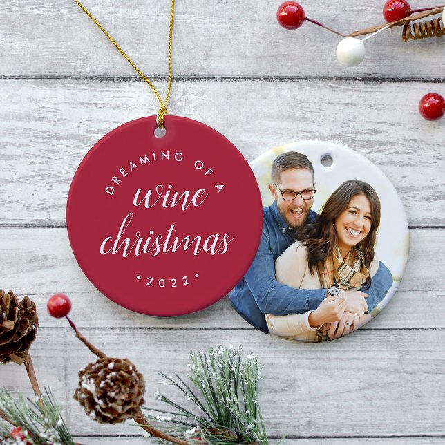 Ornamento De Cerâmica Sonhando com uma foto de Natal de vinho (Criador carregado)