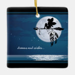 Ornamento De Cerâmica sonhos e desejos - Full Moon e Fairy Beach<br><div class="desc">Sonhos e desejos ~ Lua cheia sobre água,  fada e Boho Arrow Beach Holiday Ornament cerâmica - Personalize com um nome,  ano ou qualquer texto que você queira adicionar.  -</div>