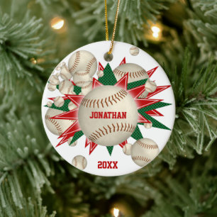 Ornamento De Cerâmica sopro de softbol vermelho festivo