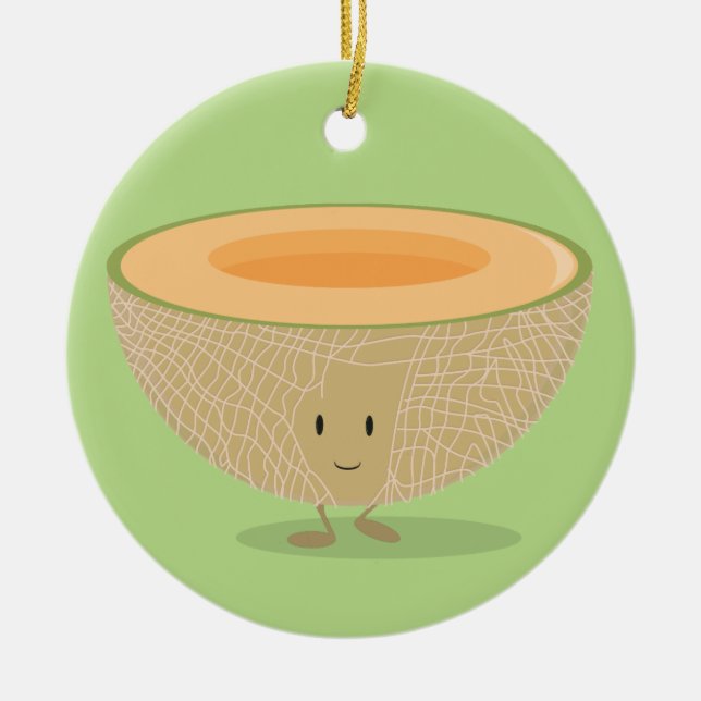 Ornamento De Cerâmica Sorriso de Natal de Comida Cantaloupe (Frente)