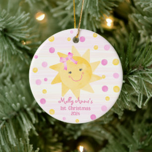 Ornamento De Cerâmica Sorriso Sunshine com Arco Meninas 1º Natal