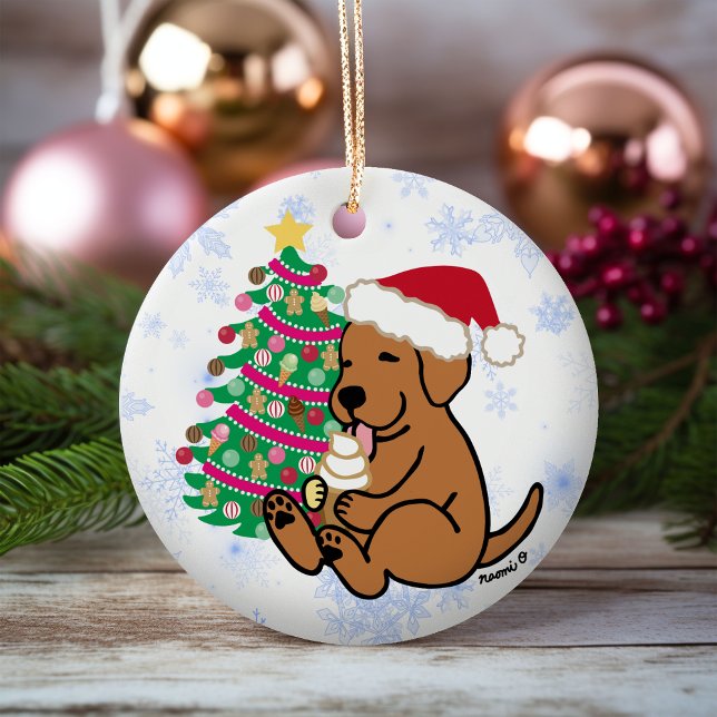 Ornamento De Cerâmica Sorvete Personalizado Fox Red Labrador (Personalized Fox Red Labrador Ice Cream Christmas Ornament for Labrador Owners.  Cartoon Style.)