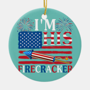 Ornamento De Cerâmica Sou Seu Fogos de Artifício Bandeira Americana Fogo