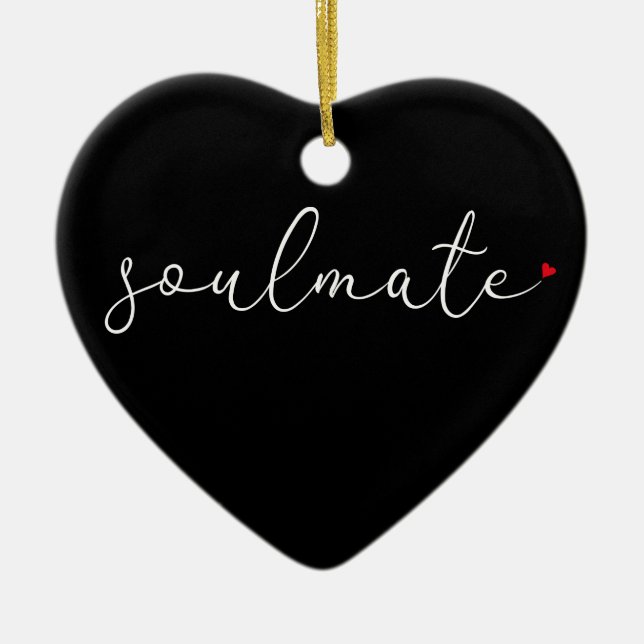 Ornamento De Cerâmica Soulmate Definition Script Love Heart Chic (Frente)