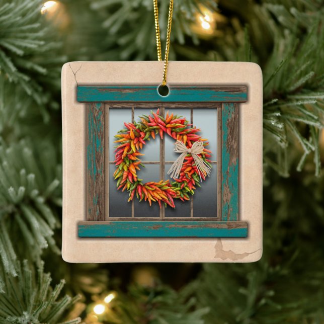 Ornamento De Cerâmica Southwest Festive Chile Wreath Personalized (Árvore)