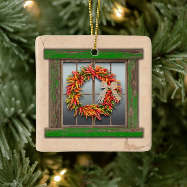 Ornamento De Cerâmica Southwest Festive Chile Wreath Window Personalized (Árvore)