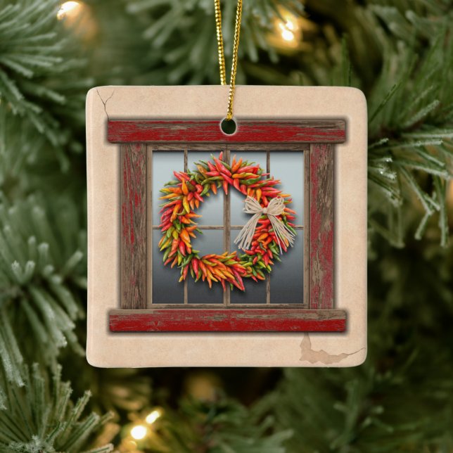 Ornamento De Cerâmica Southwest Festive Chile Wreath Window Personalized (Árvore)
