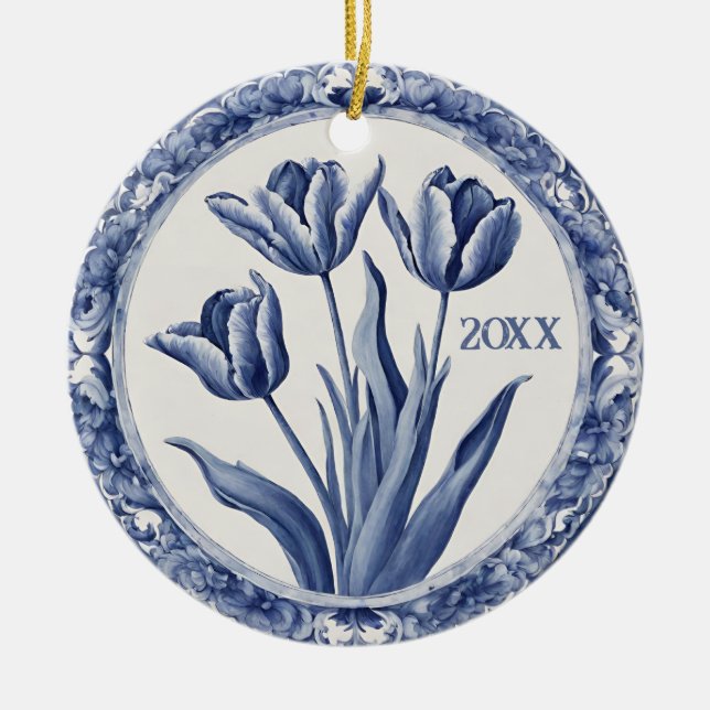 Ornamento De Cerâmica Souvenir Ano Personalizado da Holanda Azul (Frente)