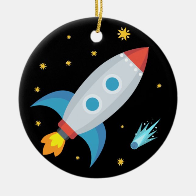 Ornamento De Cerâmica Space Rocket Emoji (Frente)