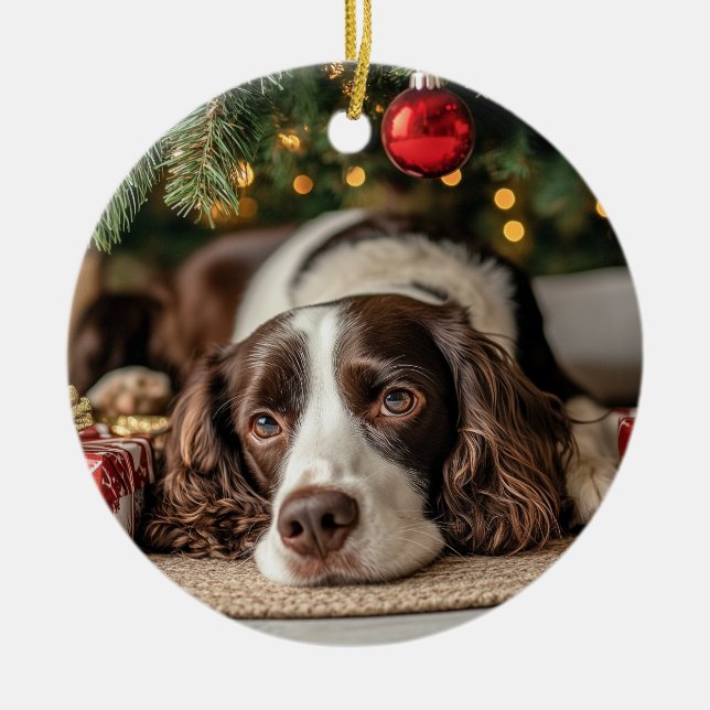 Ornamento De Cerâmica Spaniel Christmas (Frente)