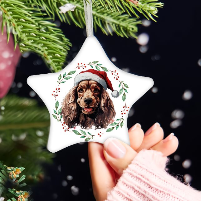 Ornamento De Cerâmica Spaniel de Cocker de Natal Personalizado (Criador carregado)