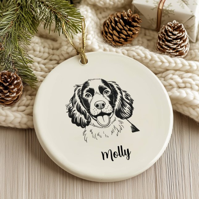 Ornamento De Cerâmica Spaniel de Natal Personalizado (Criador carregado)