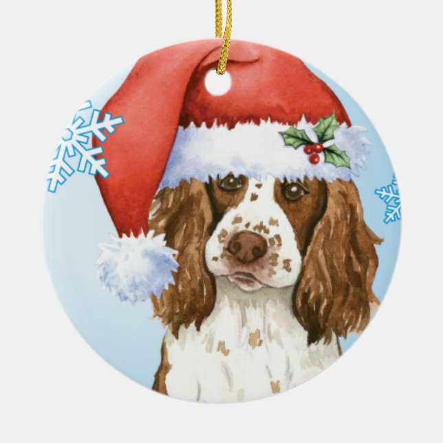 Ornamento De Cerâmica Spaniel feliz de Howliday Springer inglês (Frente)