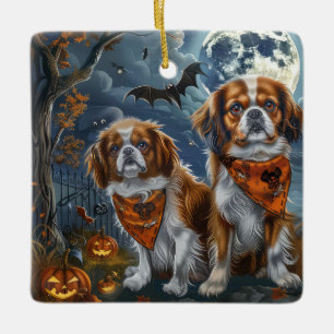 Ornamento De Cerâmica Spaniel Tibetano Halloween Assustador