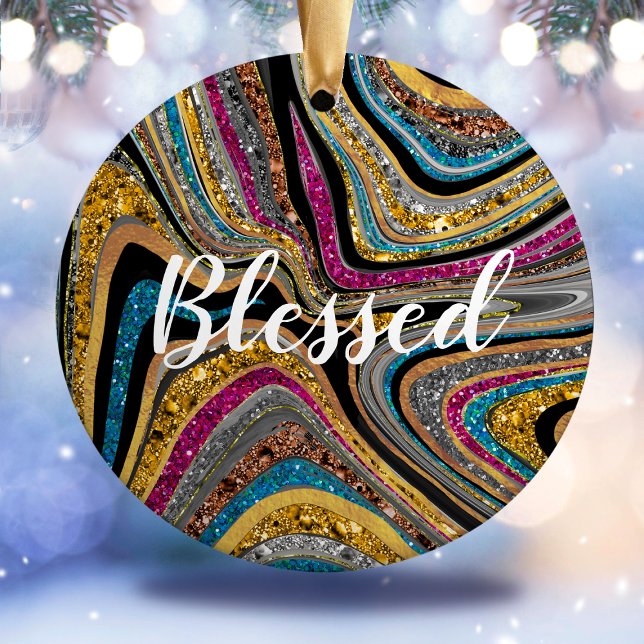 Ornamento De Cerâmica Sparkle Glam glittery Girly Marble Art (Criador carregado)