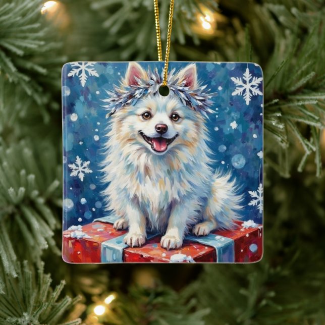 Ornamento De Cerâmica Sparkling American Eskimo Dog Festive Gift Cushion (Árvore)