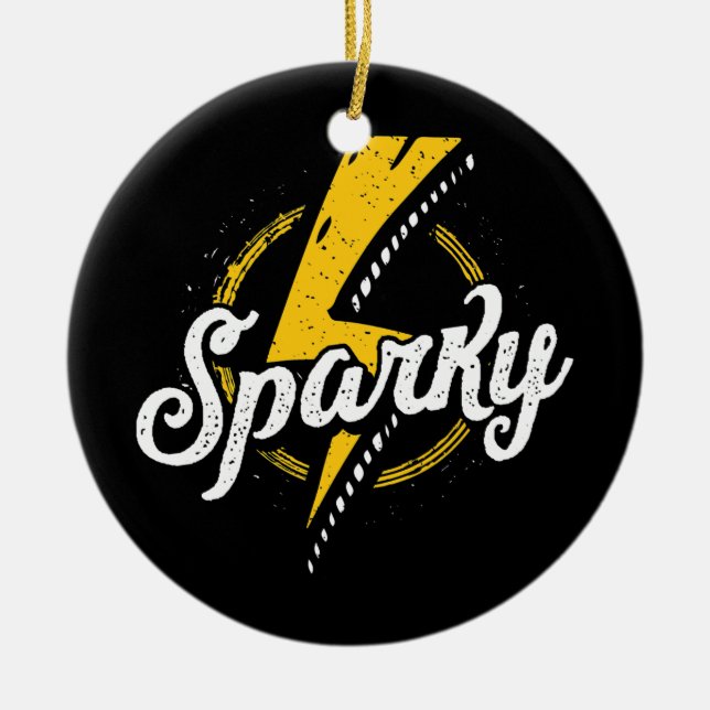 Ornamento De Cerâmica Sparky Eleatra Funny Lineman Pai Retro (Frente)