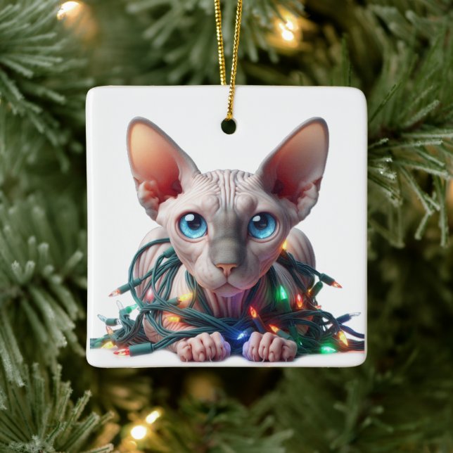 Ornamento De Cerâmica Sphynx Cat Natal (Árvore)