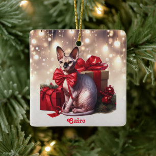 Ornamento De Cerâmica Sphynx Cat Natal