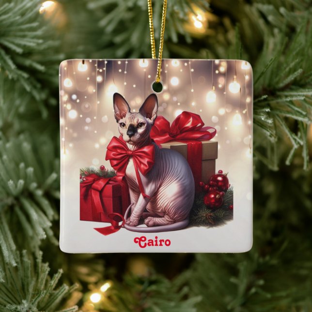 Ornamento De Cerâmica Sphynx Cat Natal (Árvore)