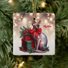 Ornamento De Cerâmica Sphynx Cat Natal
