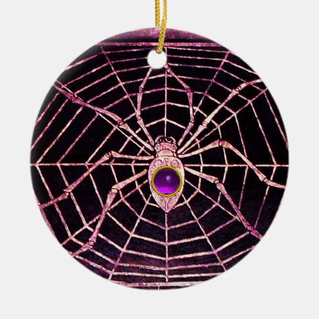 Ornamento De Cerâmica SPIDER E WEB Roxo Ametist Preto (Frente)