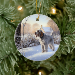 Ornamento De Cerâmica Spinone Italiano Deixe-o nevar no Natal