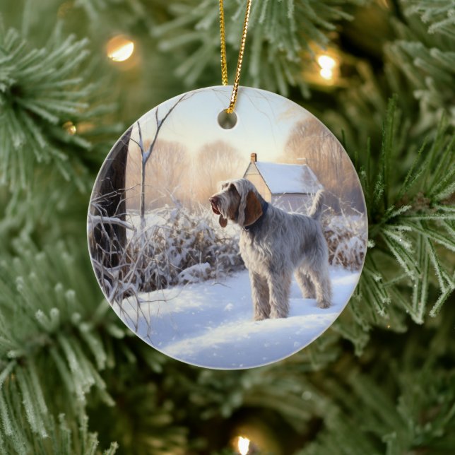 Ornamento De Cerâmica Spinone Italiano Deixe-o nevar no Natal (Árvore)