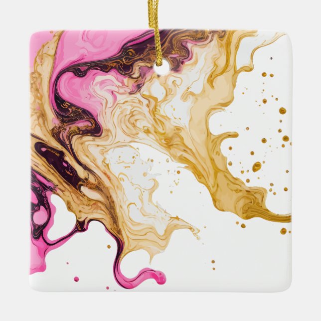 Ornamento De Cerâmica Splash de fumaça com álcool Dourado rosa (Frente)
