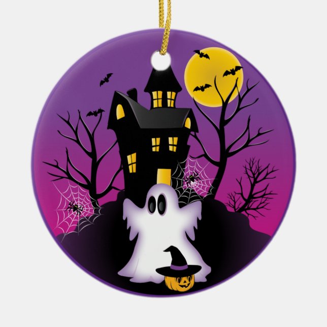 Ornamento De Cerâmica Spooky Halloween Ghost (Frente)