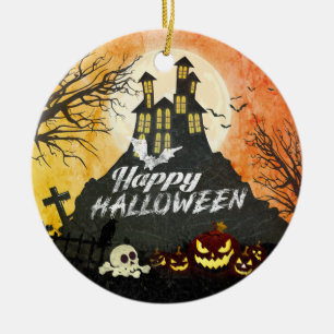 Ornamento De Cerâmica Spooky Haunted House Figurume Night Sky Halloween