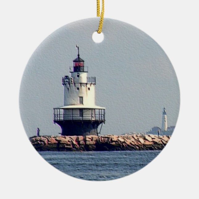 Ornamento De Cerâmica Spring Point Light e Portland Head Light (Frente)